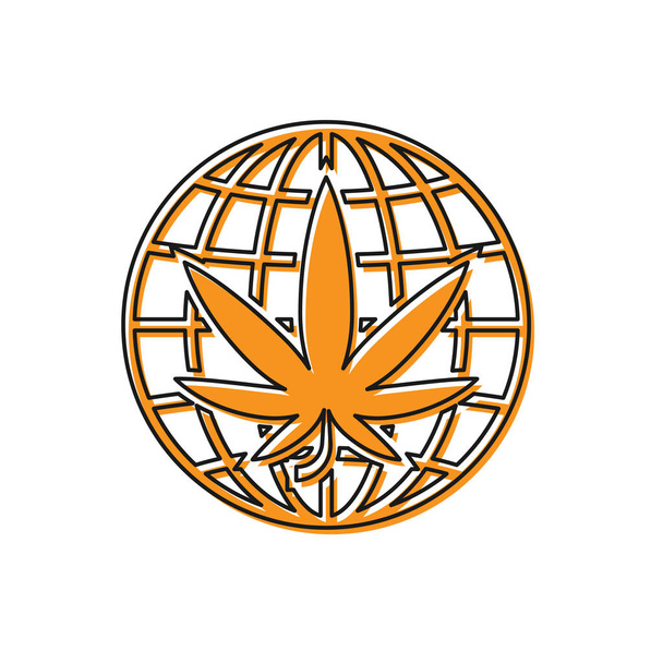 Pomarańczowy Legalizacji marihuany lub marihuany symbol kuli ziemskiej ikony izolowane na białym tle. Symbol konopi. Ilustracja wektora - Wektor, obraz