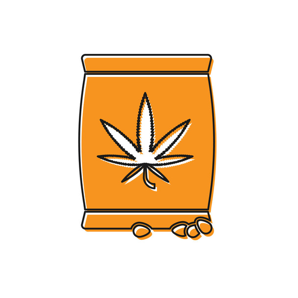 Orange marihuana lub nasiona konopi indyjskich w ikonie torby na białym tle. Symbol konopi. Proces sadzenia marihuany. Ilustracja wektorowa - Wektor, obraz