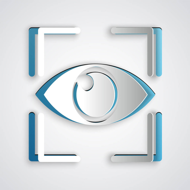 Taglio carta Icona di scansione degli occhi isolata su sfondo grigio. Occhio di scansione. Controllo di sicurezza. Segno oculare informatico. Stile cartaceo. Illustrazione vettoriale - Vettoriali, immagini