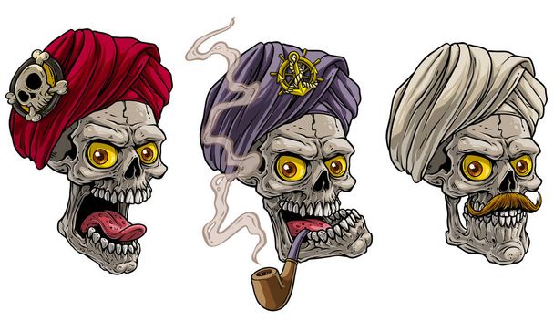 伝統的なインドのターバンの漫画の人間の頭蓋骨 - ベクター画像