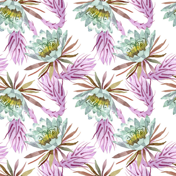 Witte epiphillum oxypetallim Floral botanische bloemen. Aquarel illustratie set. Naadloos achtergrond patroon. - Foto, afbeelding