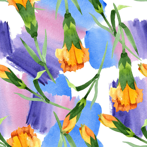 Yellow dianthus floral botanical flowers. Watercolor background illustration set. Seamless background pattern. - Foto, imagen