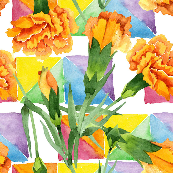 Fiori botanici floreali gialli dianthus. Acquerello sfondo illustrazione set. Modello di sfondo senza soluzione di continuità
. - Foto, immagini