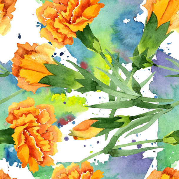 Fiori botanici floreali gialli dianthus. Acquerello sfondo illustrazione set. Modello di sfondo senza soluzione di continuità
. - Foto, immagini