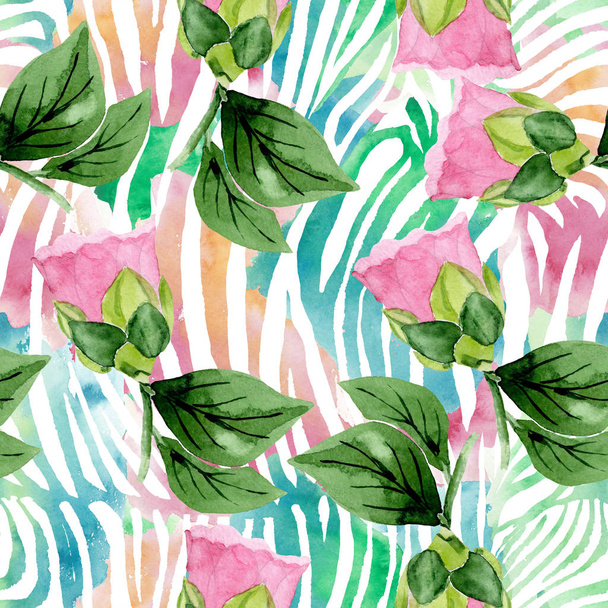 Pink camellia floral botanical flowers. Watercolor background illustration set. Seamless background pattern. - Fotoğraf, Görsel