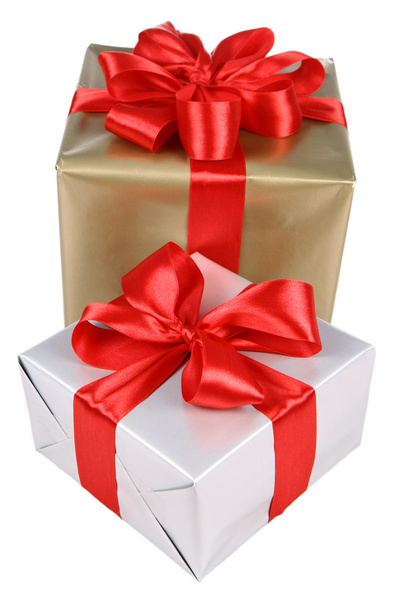 Gifts in silver and gold wrapping - Zdjęcie, obraz