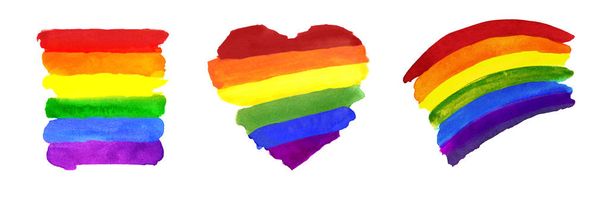 Conjunto de diferentes banderas de arcoiris coloridas acuarela - Foto, Imagen