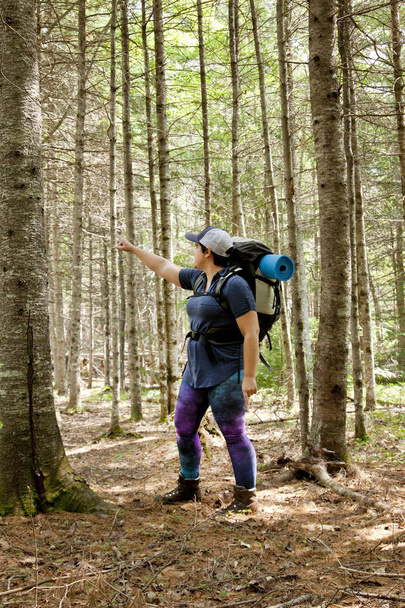 Woman points while hiking  - Foto, Bild
