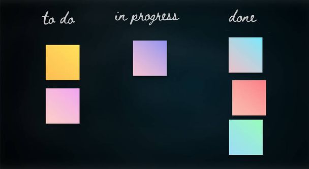 Agile Scrum Black Board met kleurrijke stickers - Vector, afbeelding