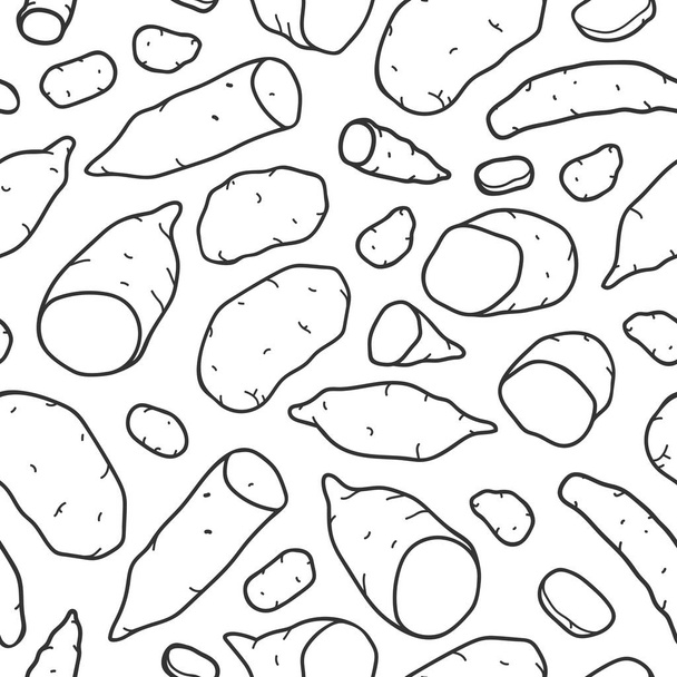 hand drawn seamless vector endless background of various kinds of potato - Vetor, Imagem