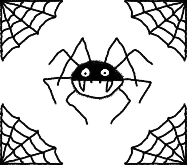 Spiders Web and spider illustration - Fotoğraf, Görsel