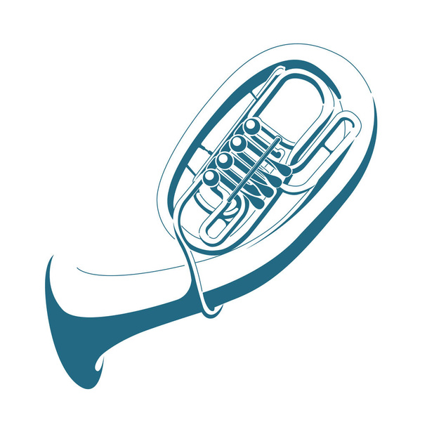 Vector drawn bass tuba. Isolated on white background. - Διάνυσμα, εικόνα