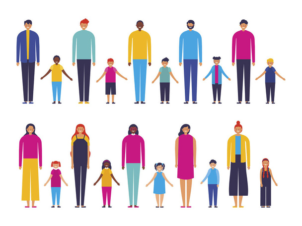 group of interracial family members - Vector, Image
