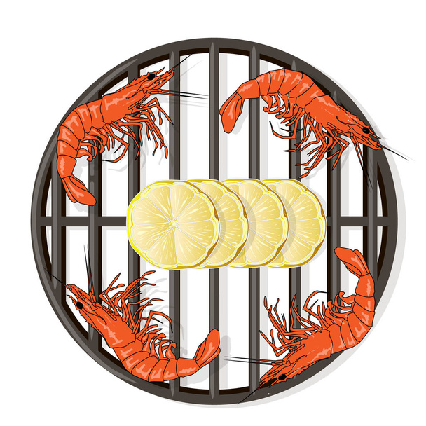 Prawn or tiger shrimp grilliing  / bbq vector illustration isola - Vector, Image