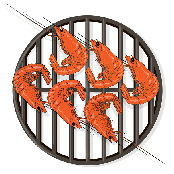 Prawn or tiger shrimp grilliing  / bbq vector illustration isola - Vector, Image