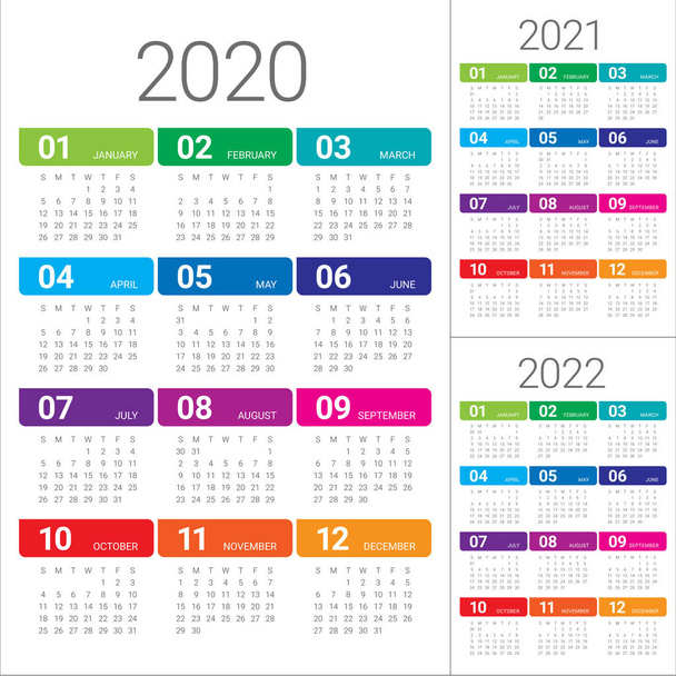 Year 2020 2021 2022 calendar vector design template - Vector, Image