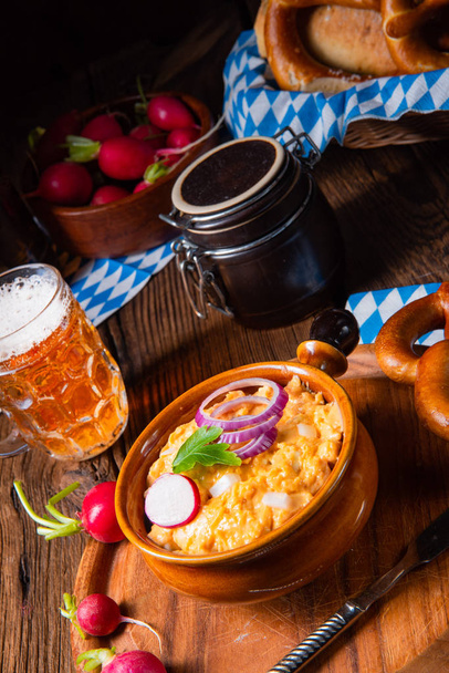 rustic Bavarian obazda with radishes and onions - Foto, Imagen