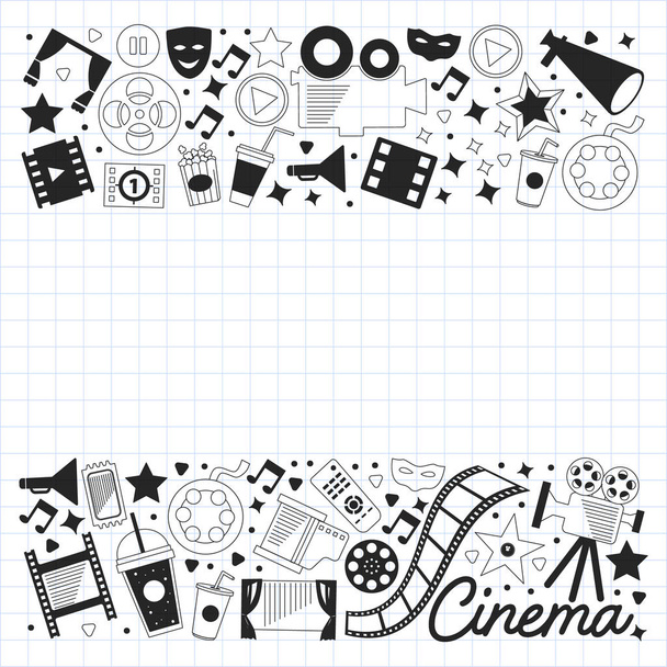 Vector pattern with cinema icons. Movie Theater, TV, popcorn, video clips, musical - Vector, Imagen