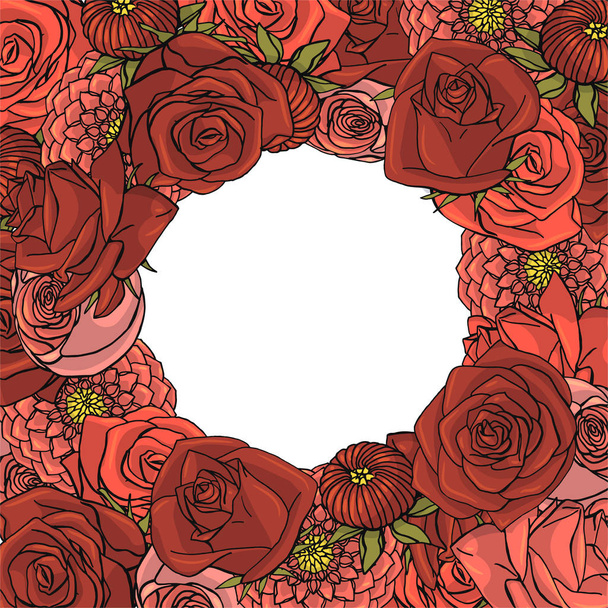 Nature background with rose flowers. Square greeting card template - ベクター画像