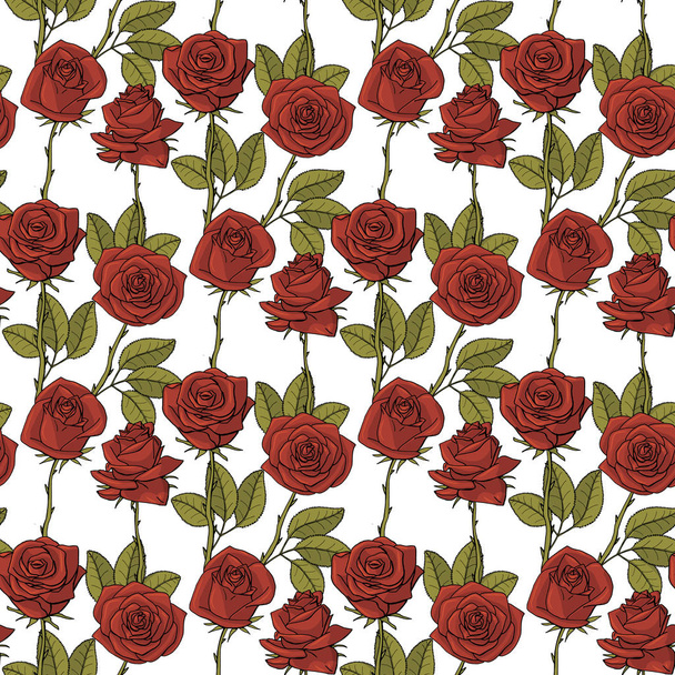 Hand drawn doodle style rose flowers seamless pattern - Vektor, Bild