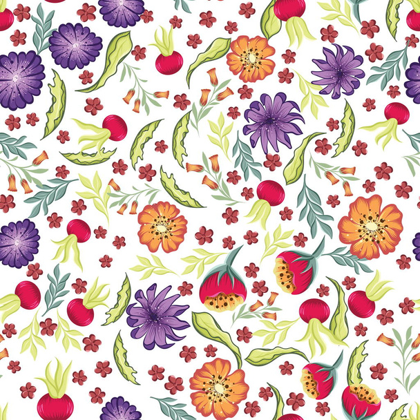 ein nahtloses Muster mit verschiedenen Wildblumen - Vektor, Bild