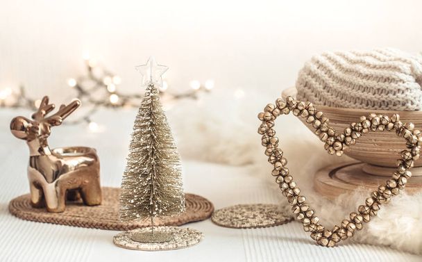 Christmas still life background with festive decor. - Foto, afbeelding
