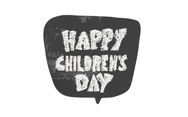 Happy childrens day text. Vector hand drawn emblem. - Vector, Image