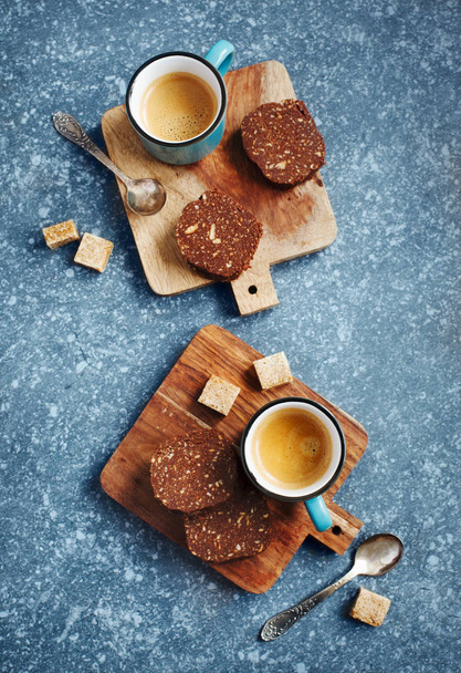 Cup of espresso and chocolate salami.  - Fotografie, Obrázek