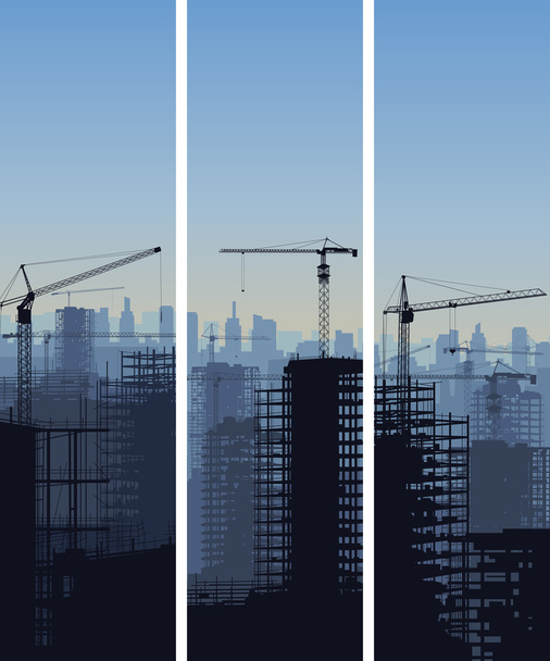 Вертикальное знамя строительной площадки с кранами и строительством
. - Вектор,изображение