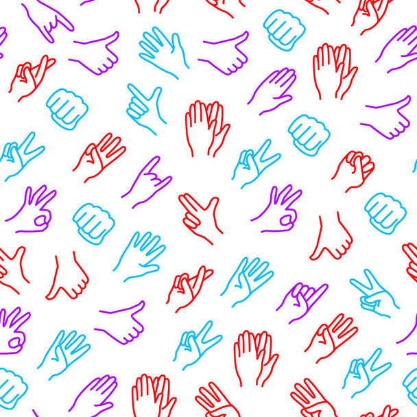 Hand Gestures Signs Thin Line Seamless Pattern Background. Vector - Διάνυσμα, εικόνα