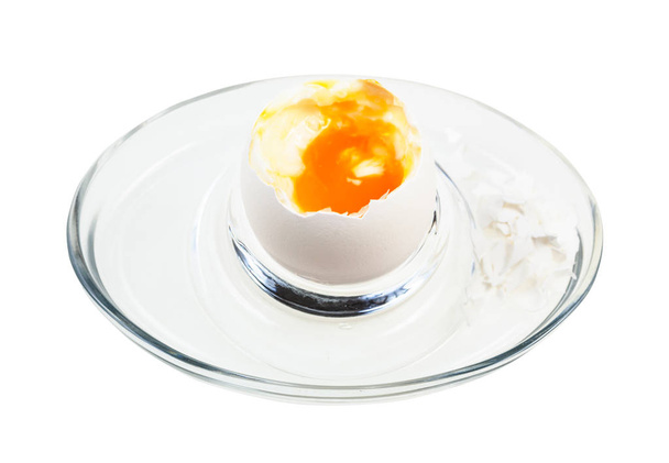 open boiled white egg in glass egg cup isolated - Photo, Image