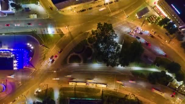 vídeňský městský centrum noční osvětlení doprava ulice čtvercová anténa horní Panorama 4 k časový interval Rakousko - Záběry, video