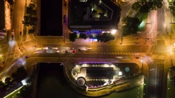 Vídeň městský večer osvětlený městský střed dopravní ulice čtvercová anténa horní Panorama 4 k časový interval Rakousko - Záběry, video