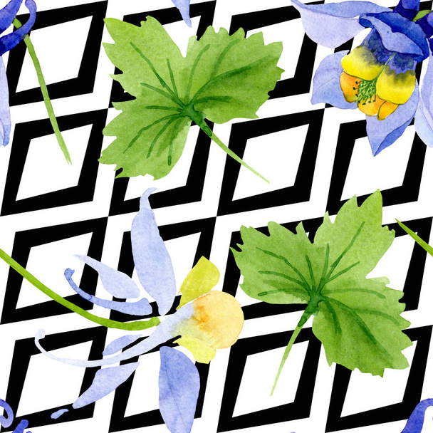 Niebieski żółty Brugmansia kwiatowy kwiatów botanicznych. Akwarela zestaw ilustracji tła. Płynny wzór tła. - Zdjęcie, obraz