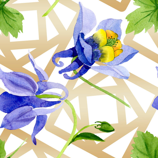 Blue yellow brugmansia floral botanical flowers. Watercolor background illustration set. Seamless background pattern. - Fotografie, Obrázek