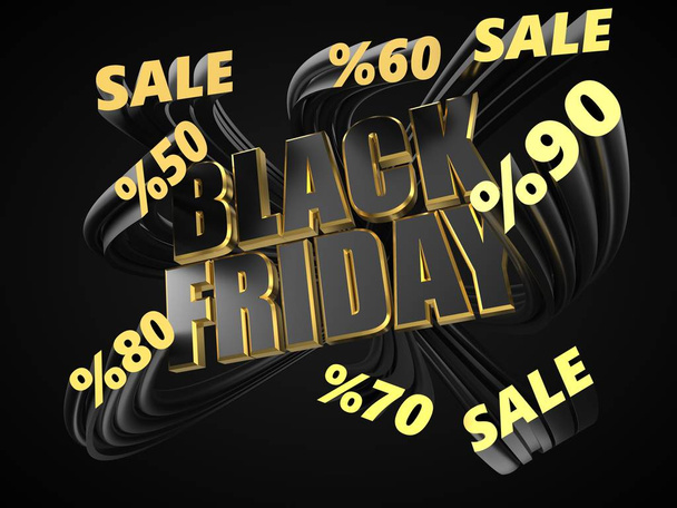 black friday text with small words covering it. sale texts rises from background. 3d illustration - Foto, Bild