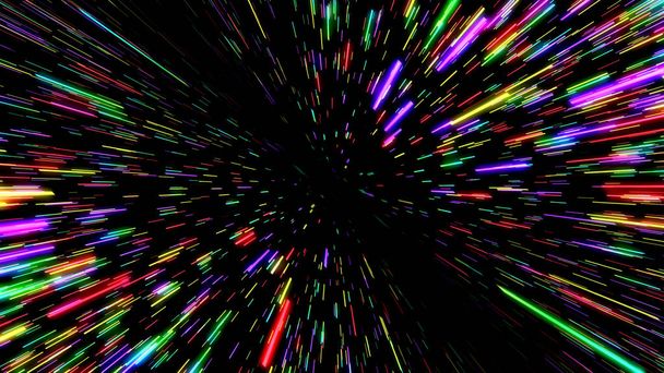 色の多く、カラフルなネオンの背景。光の速さで旅する宇宙。高速。抽象的な光、光ファイバー. - 写真・画像