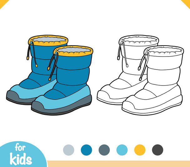 Coloring book, cartoon shoe collection. Waterproof snow boots - Vector, Image