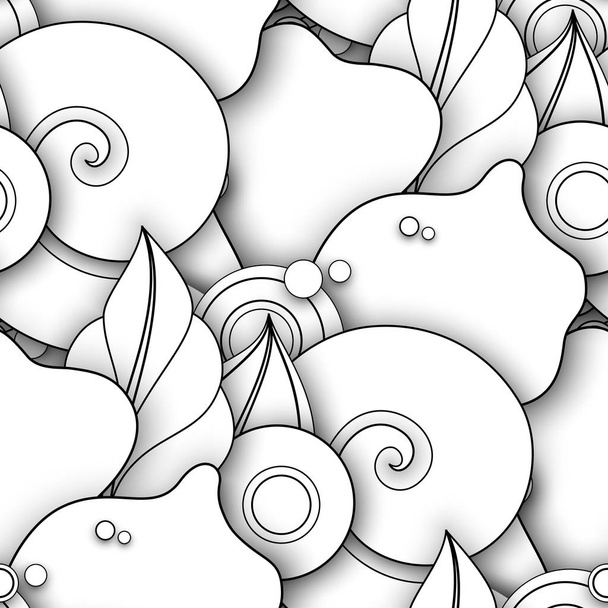 Monochrome Seamless Pattern with Floral Motifs. Endless Texture with Flowers. Natural Background in Doodle Line Style. Coloring Book Page. - Вектор, зображення