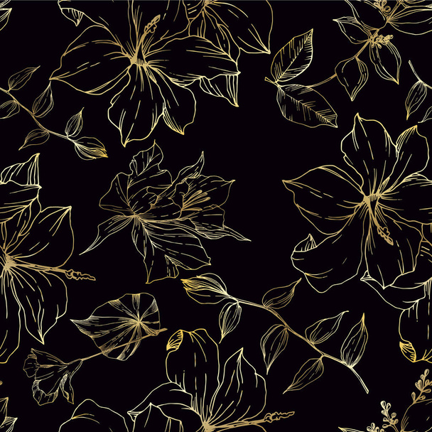 Vector Tropical flowers and leaves isolated. Black and white engraved ink art. Seamless background pattern. - Vector, imagen