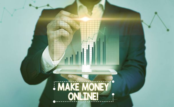 Írásban tudomásul mutatja Make Money Online. Üzleti fotó bemutató hogy nyereséget használ Internet szabadúszó vagy marketing bár char javulás vonal okostelefon számítógép irodai technológia eszköz. - Fotó, kép