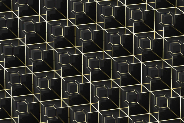 重ねられた正方形の壁、3D レンダリング. - 写真・画像