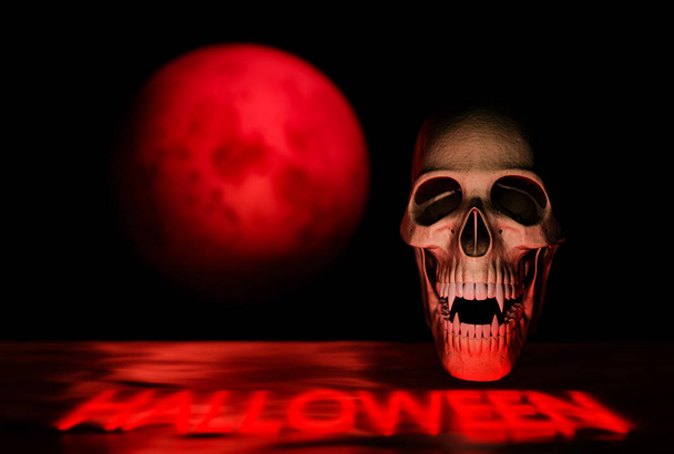 Vampyyri kallo musta punainen kuu, Halloween tausta käsite - 3d tehdä
 - Valokuva, kuva