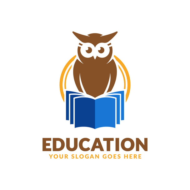 Modelo de design de logotipo de educação, ícone de livro e coruja estilizado
 - Vetor, Imagem