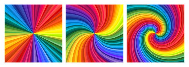 Backgrounds set of vivid rainbow colored swirl twisting towards center. Vector illustration - Vector, Image