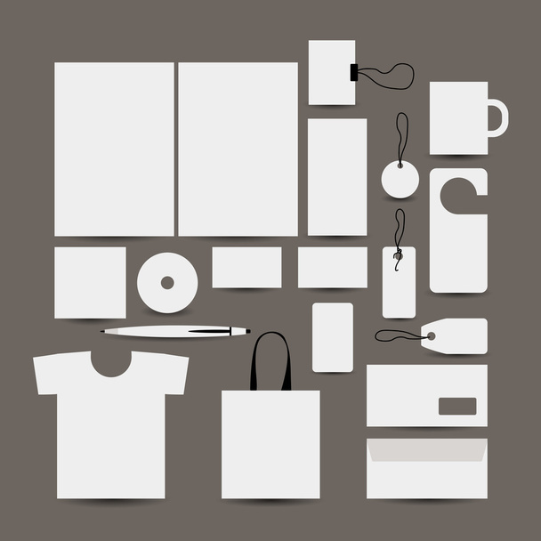 Empty design object: folder, bag, label, mug, cards, tshort, pen, envelope - Vektör, Görsel