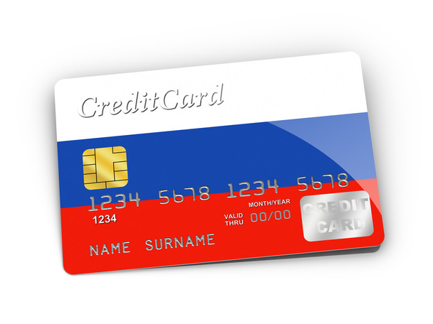 πιστωτικής κάρτας, καλύπτονται με τη σημαία της Ρωσίας. - Φωτογραφία, εικόνα