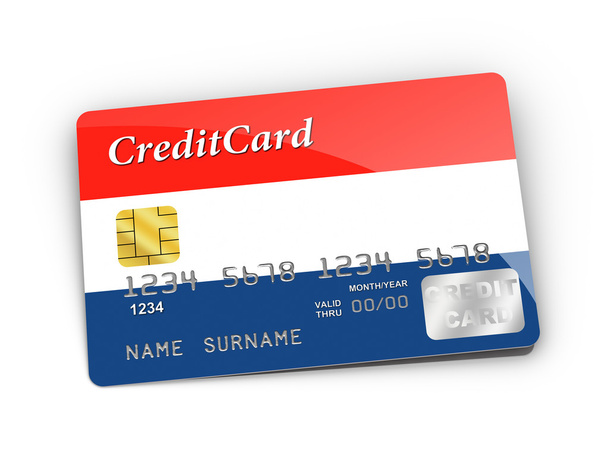 Tarjeta de crédito cubierta con bandera holandesa
. - Foto, Imagen