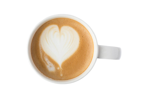 café tasse latte art sur la table. vue de dessus isolée sur fond blanc avec chemin de coupe
 - Photo, image