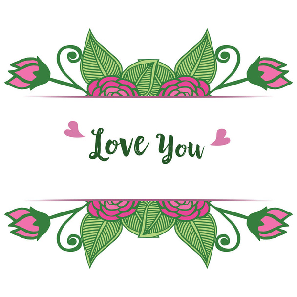 Romantic card for text love you, with style of modern rose wreath frame. Vector - Vektör, Görsel